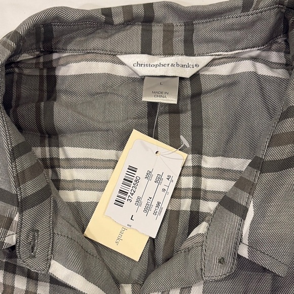 Christopher & Banks Gray and White Plaid Button-Up Shirt - Picture 2 of 4